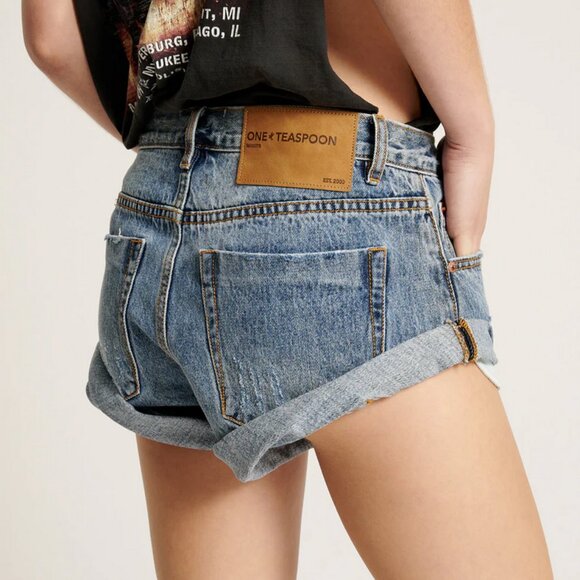 One Teaspoon Bandits Low Waist Denim Shorts - Hollywood Blue Sz 22 - Picture 4 of 7